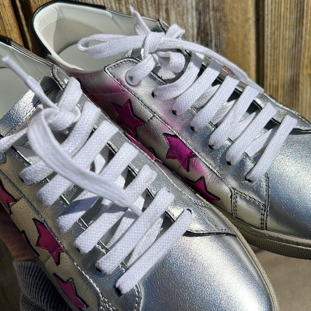 Saint Laurent Metallic Star Court Sneakers Size 39 - Picture 7 of 11